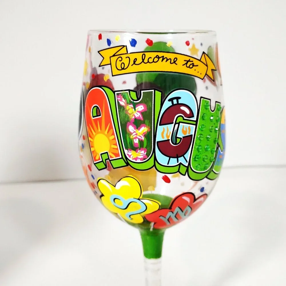 Lolita Painted Wine Glass Rhinestones August Birthday